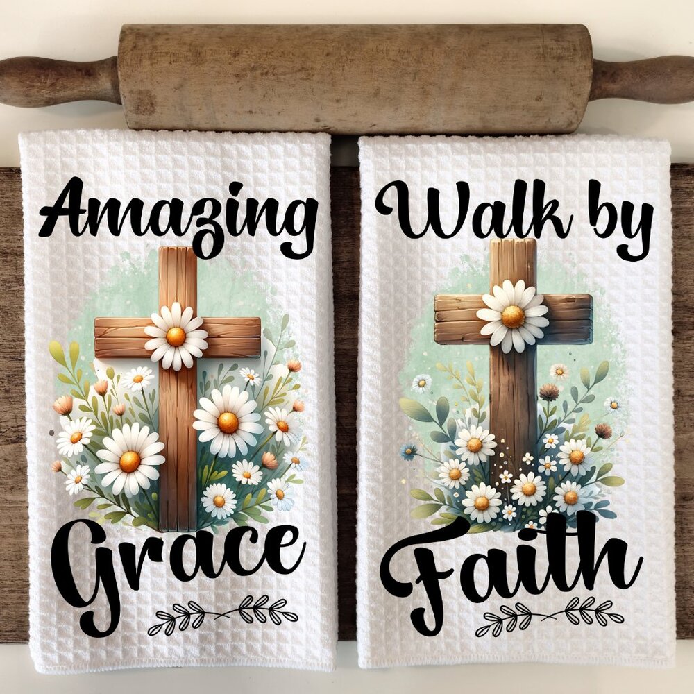 Amazing Grace Kitchen Towel Set, Walk By Faith Kitchen Towels, Kitchen Decor